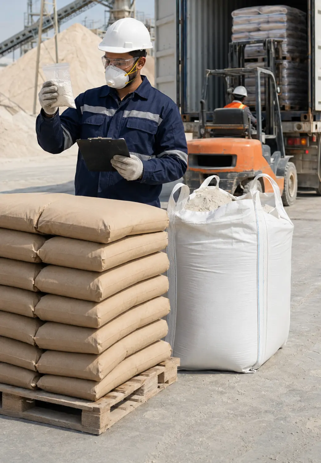 Industrial mineral quality inspection, export packing and container loading