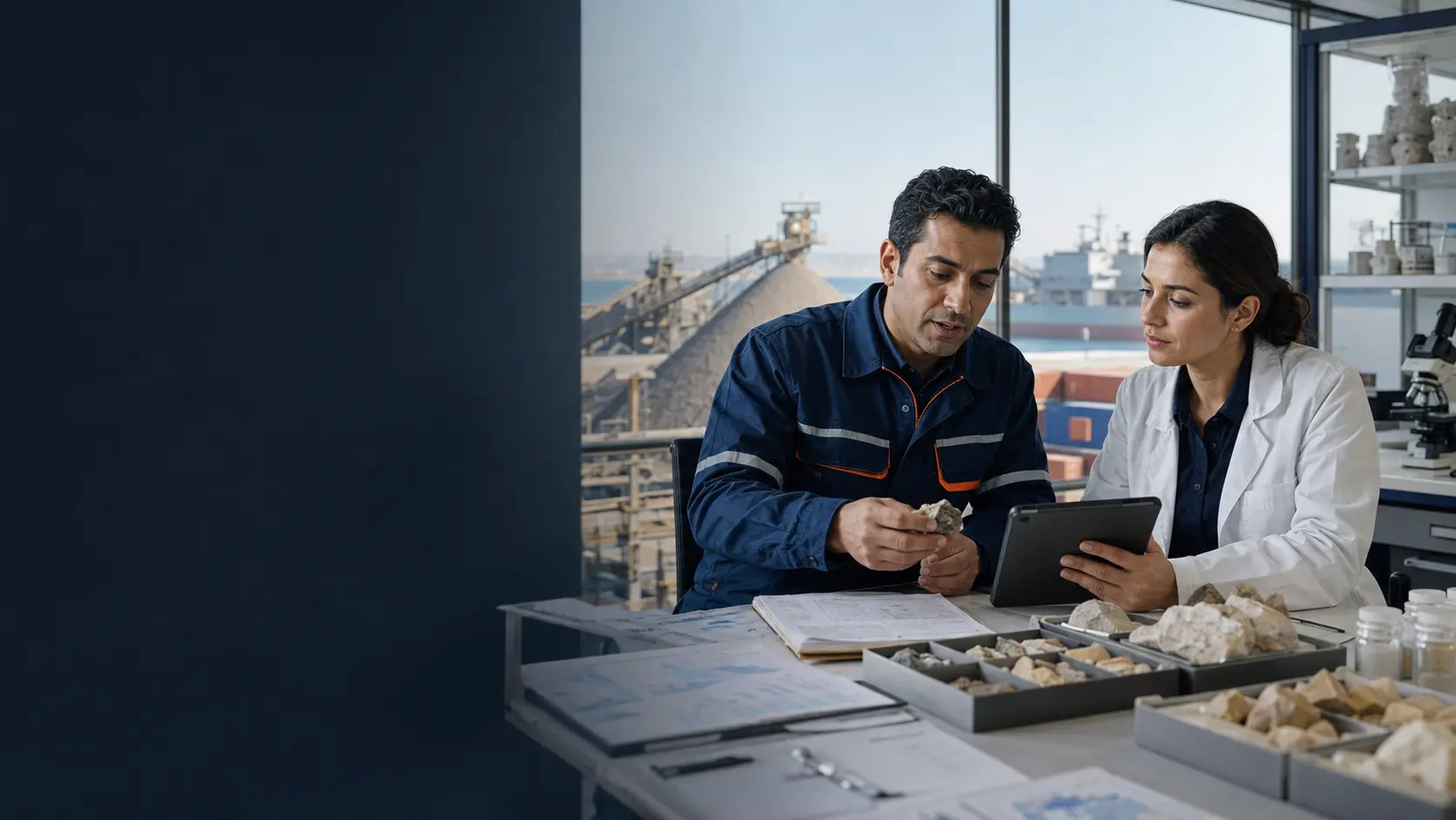 Biliton mineral export and quality specialists reviewing industrial insights