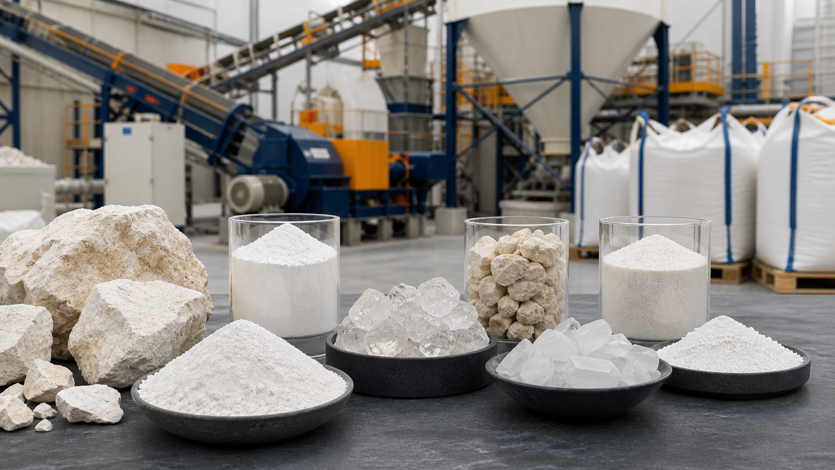 Conceptual industrial mineral portfolio and processing scene
