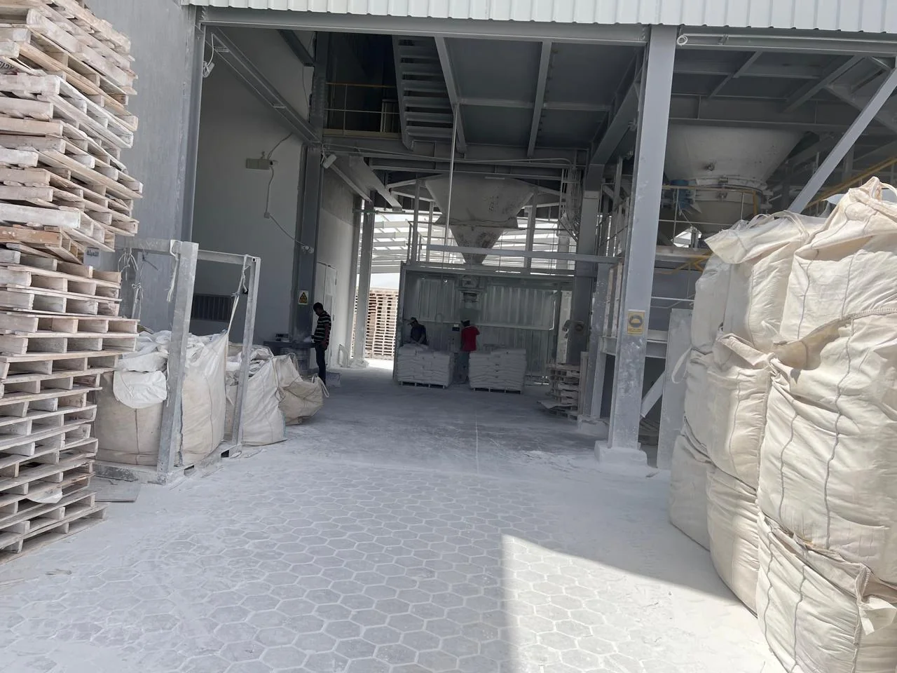 Mineral packing area with pallets and jumbo bags