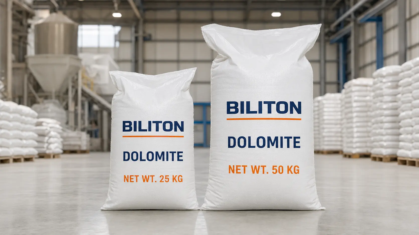Biliton dolomite in branded 25 kg and 50 kg export bags