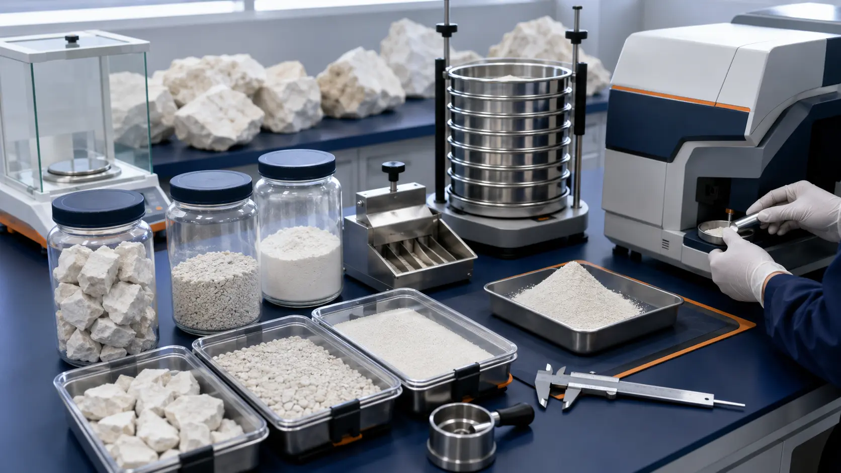 Qualité and particle-size review of dolomite lumps granules and powder