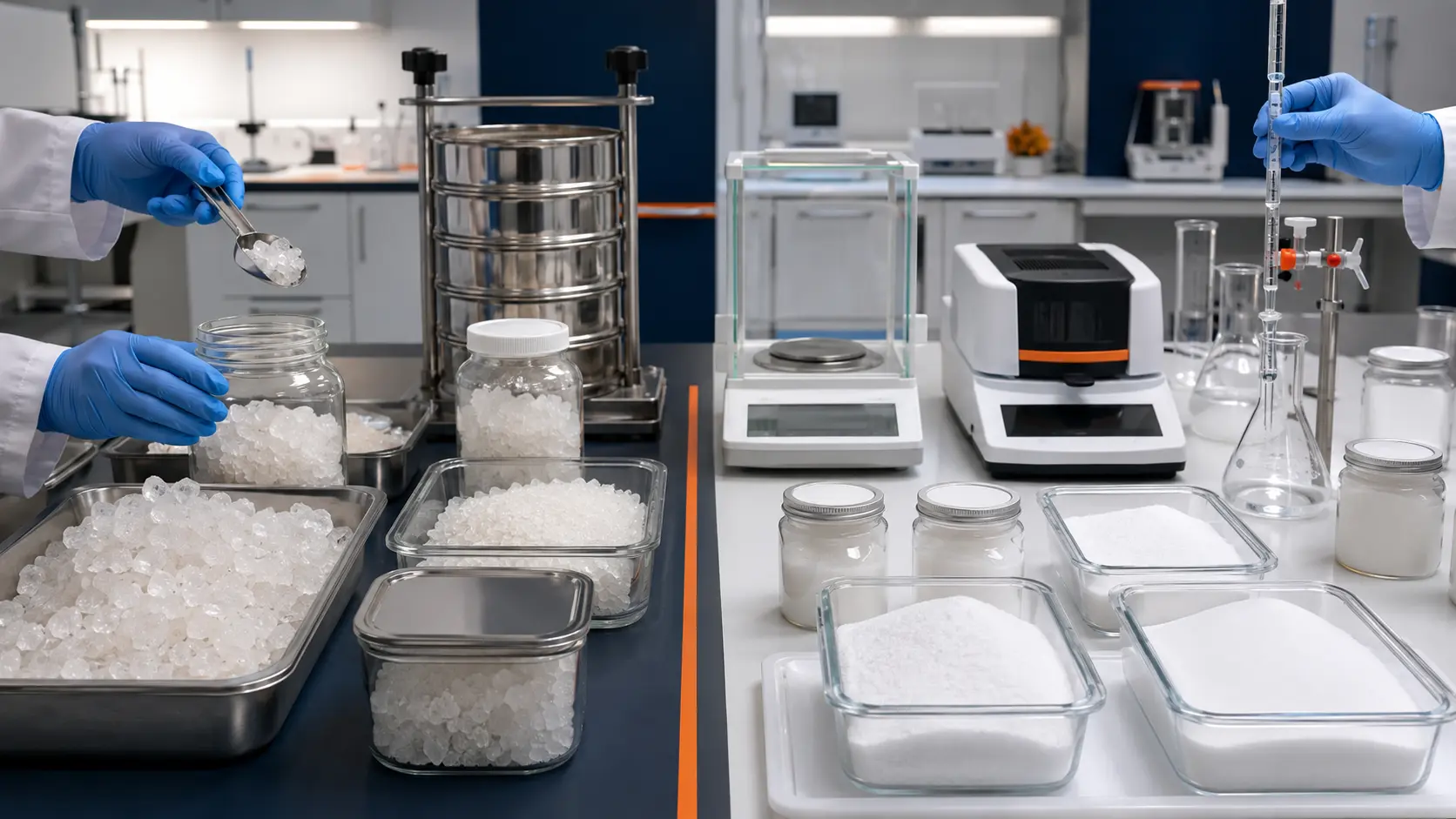 Separate quality review of coarse de-icing rock salt and refined table salt